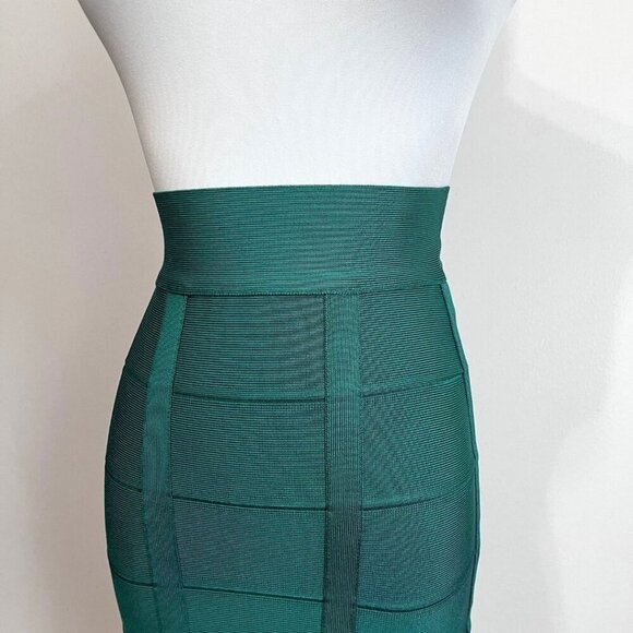 NWT HERVÉ LEGER EMERALD GREEN BANDAGE HIGH RISE PENCIL SKIRT - XS - Picture 6 of 15